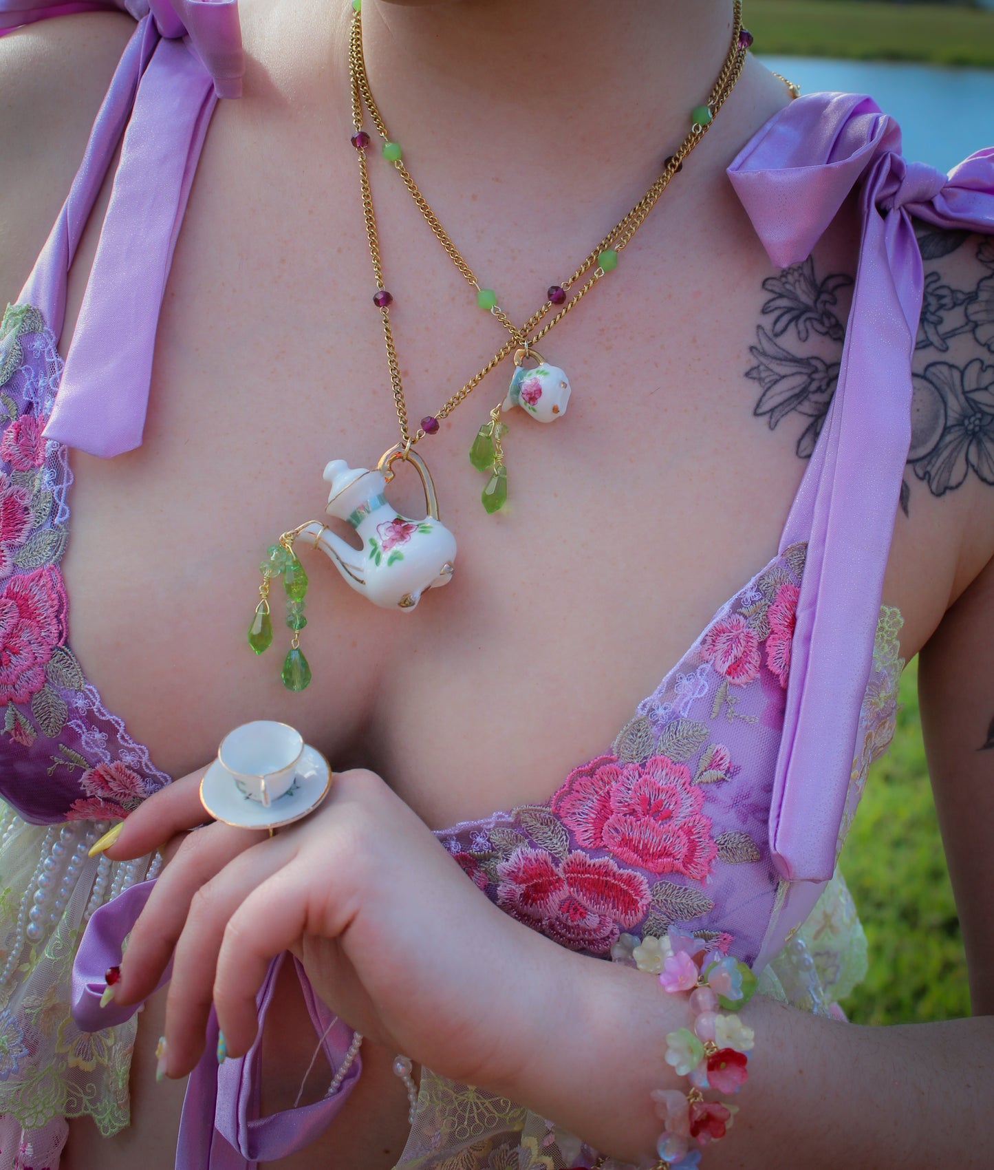 Green Tea Teapot Necklace